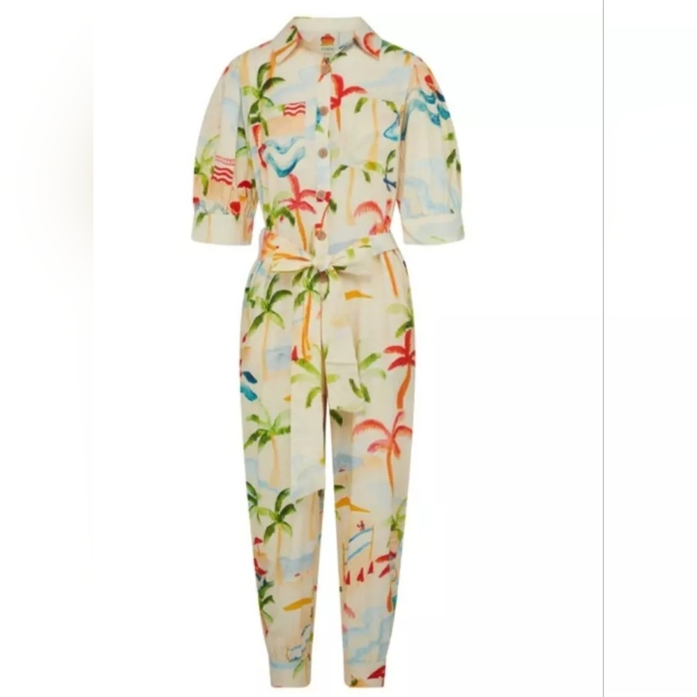Farm Rio Anthropologie Sz Xs Copacabana Tropical Print Pocket Jumpsuit Belt - Picture 3 of 14